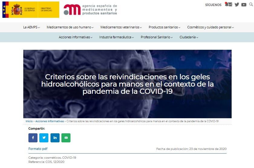 geles y lociones hidroalcohólicas en cosmética - AEMPS
